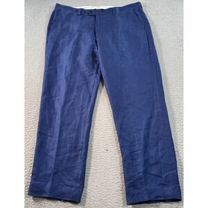 Hawes And Curtis Pant Men's 36x29 Blue Linen Dress Straight Slacks Trouser
